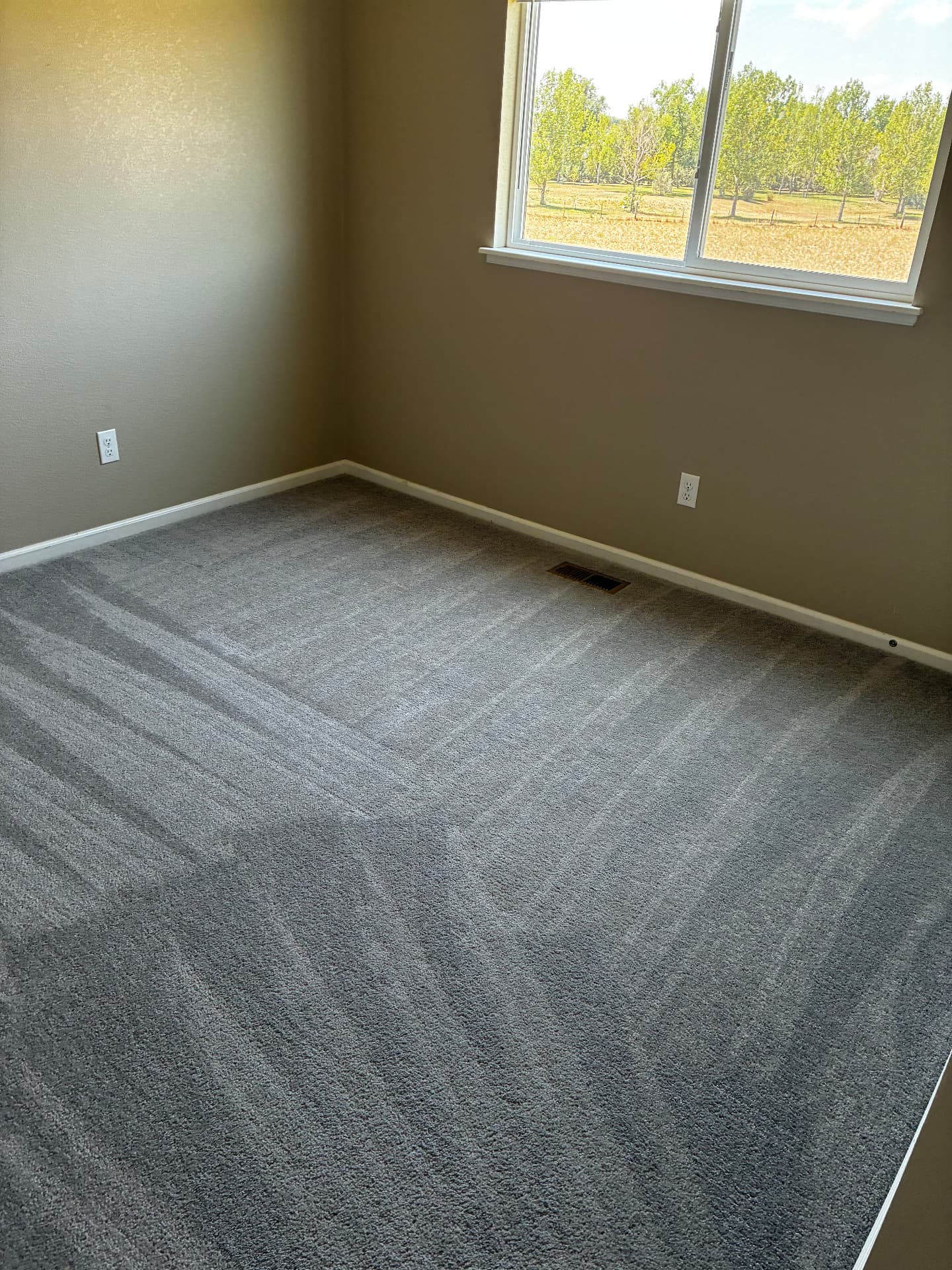 Bedroom carpet cleaned and groomed after a rental turnover carpet cleaning service