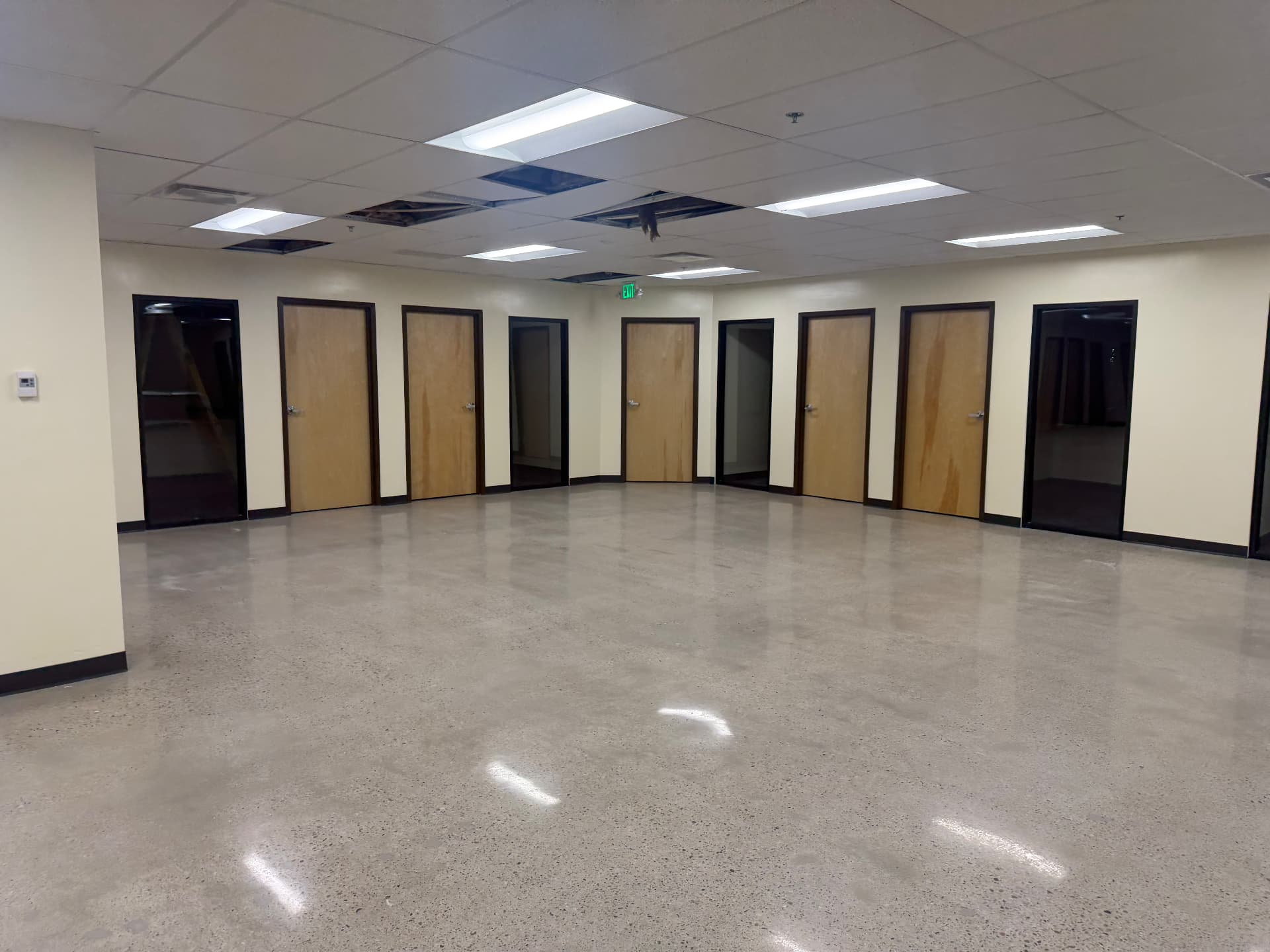 Commercial office suite with polished concrete floor after a post-construction final clean by Hello Clean & Company in Colorado